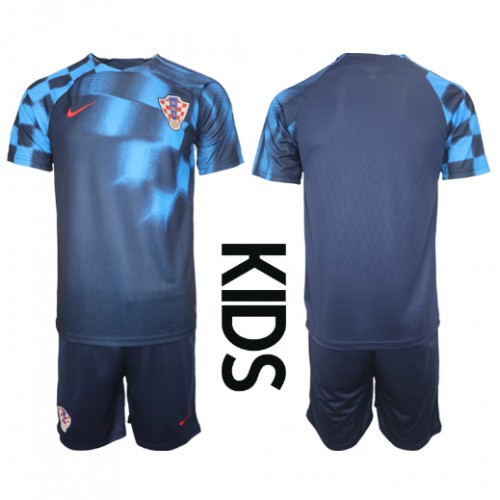Fotballdrakt Barn Kroatia Bortedraktsett VM 2022 Kortermet (+ Korte bukser)